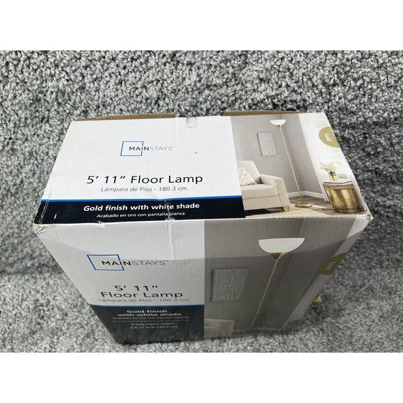 Mainstays Gold Finish Floor Lamp 5' 11" Three Way Rotary Switch Home Decor New - Picture 8 of 9